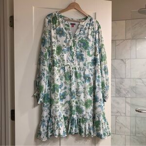 Vince Camuto White Dress with Blue & Green Floral Print